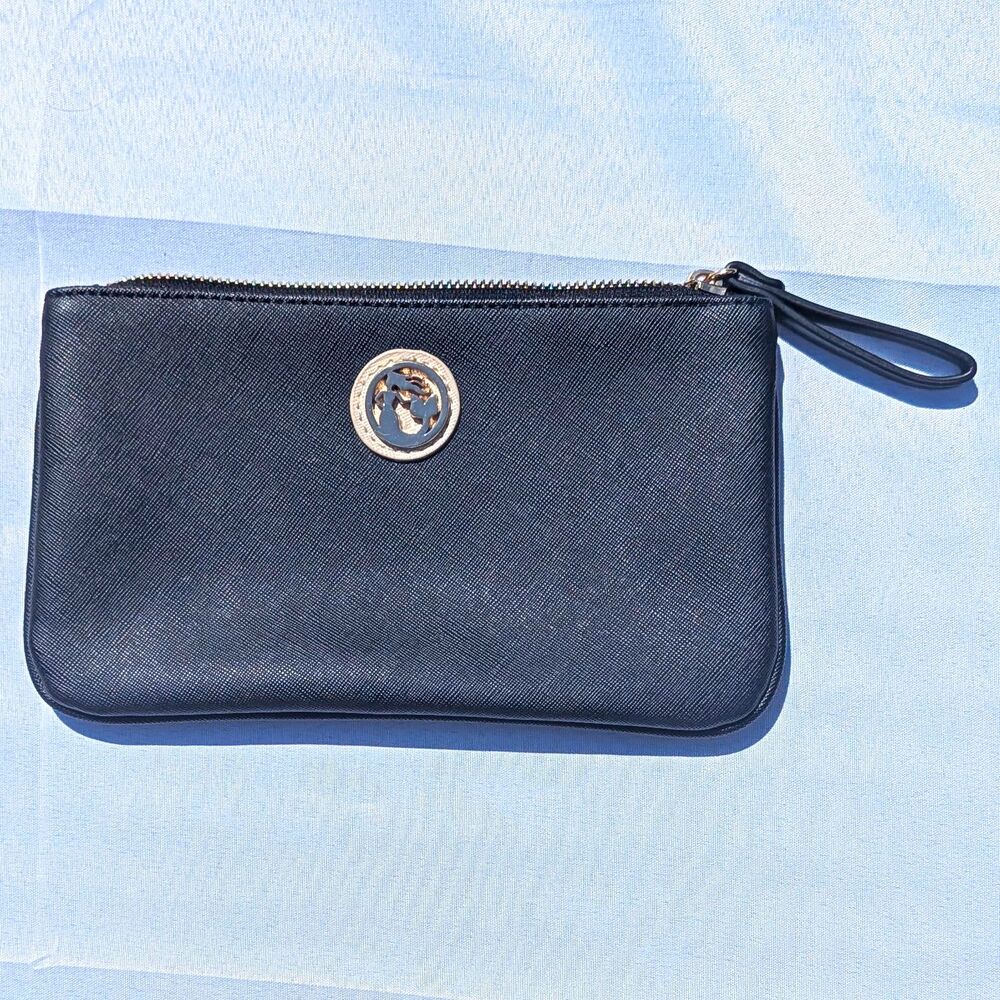 Spartina 449 Mermaid Wristlet Clutch Black Faux Leather Zip Pouch Minimalist